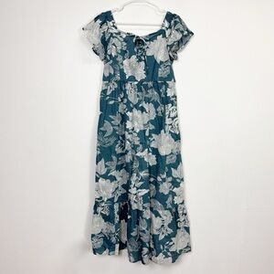 Antthony Original Maxi Dress Womens Large Blue Short Sleeve Cotton Floral